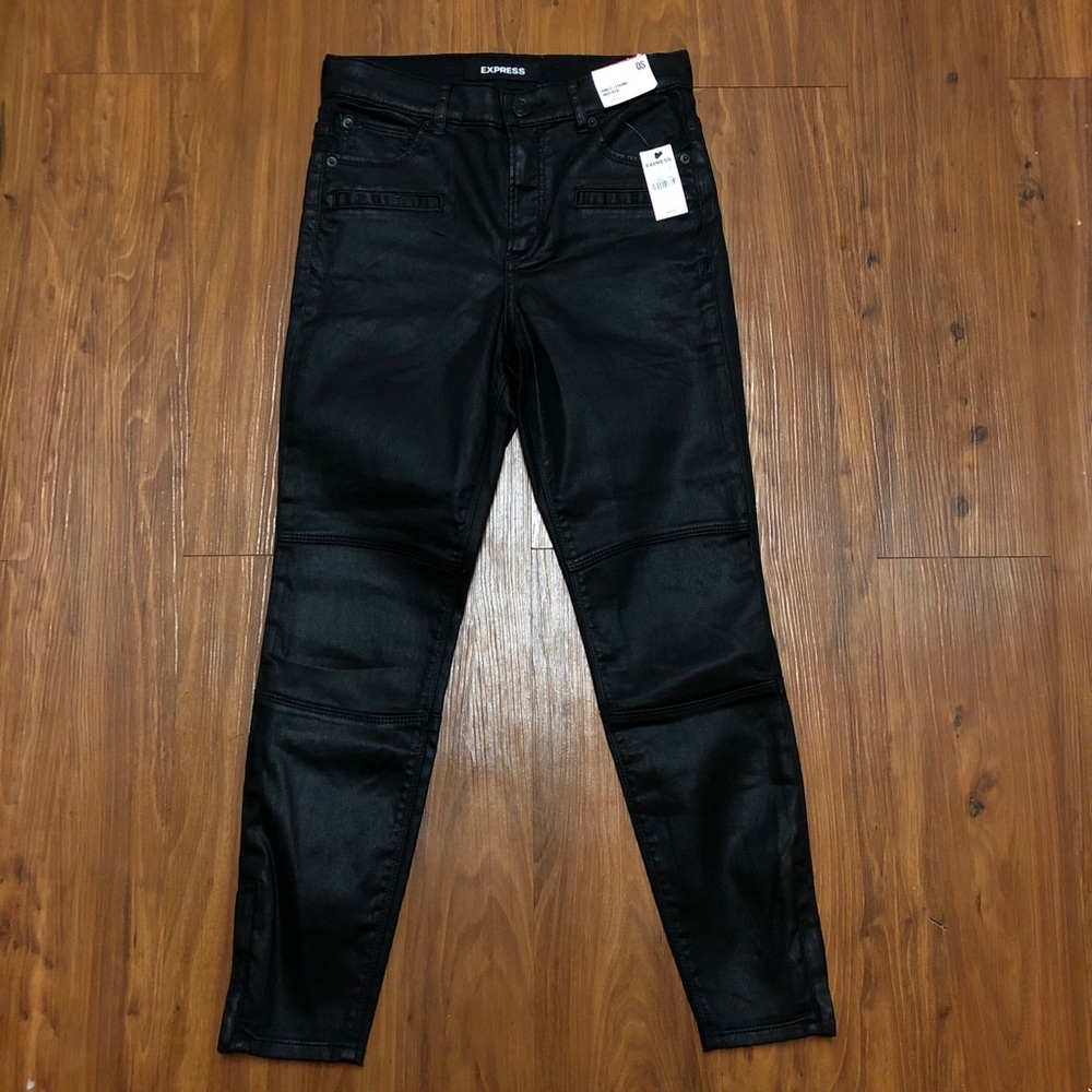 NEW Express High Rise Faux Leather Stretch Jeans - Picture 2 of 7